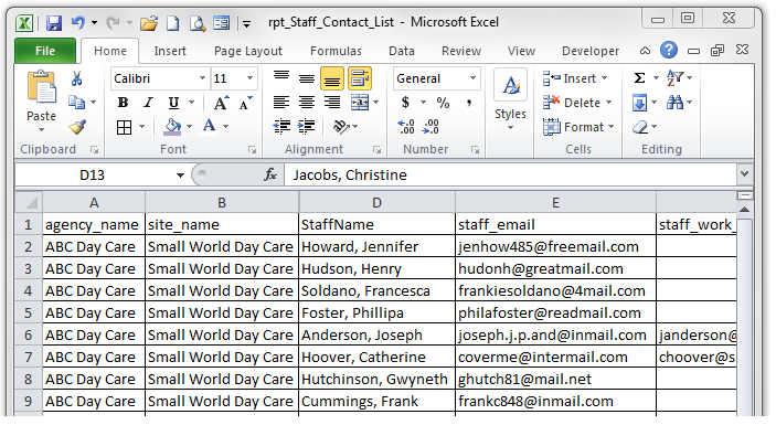 Staff Contact Report in Excel