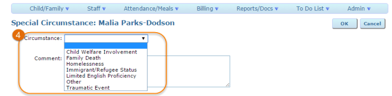 circumstance menu options