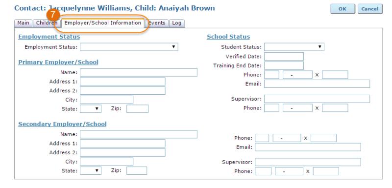 employment school info tab