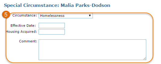 fields that appear after selecting circumstance