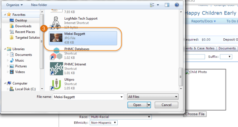 selecting file for child photo