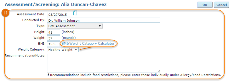 bmi assessment as example