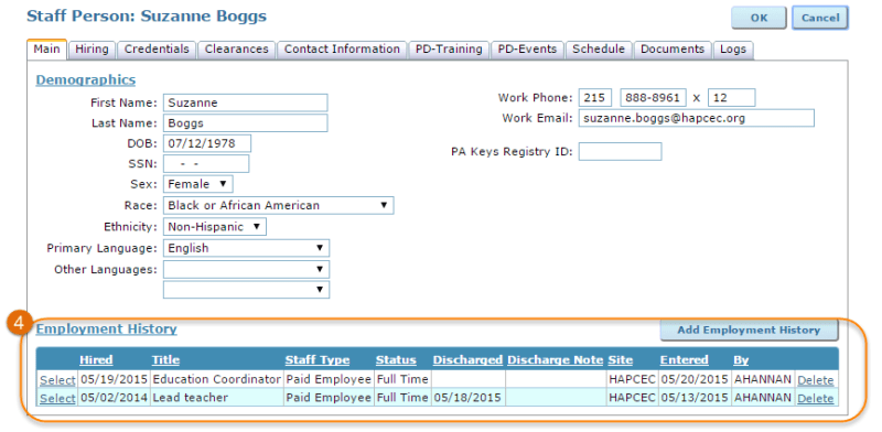 employment history with new role